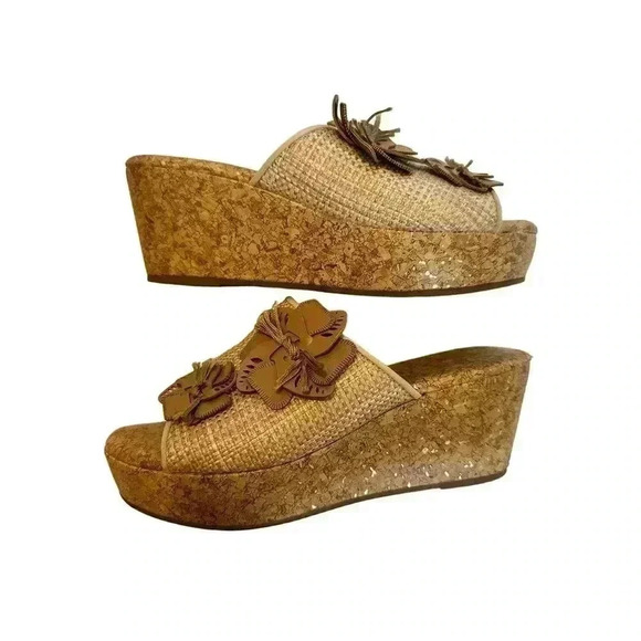 Jaclyn Smith Sandals Womens 7 Adina Natural Platform Slide Brown Wedge Open Toe - Picture 9 of 10